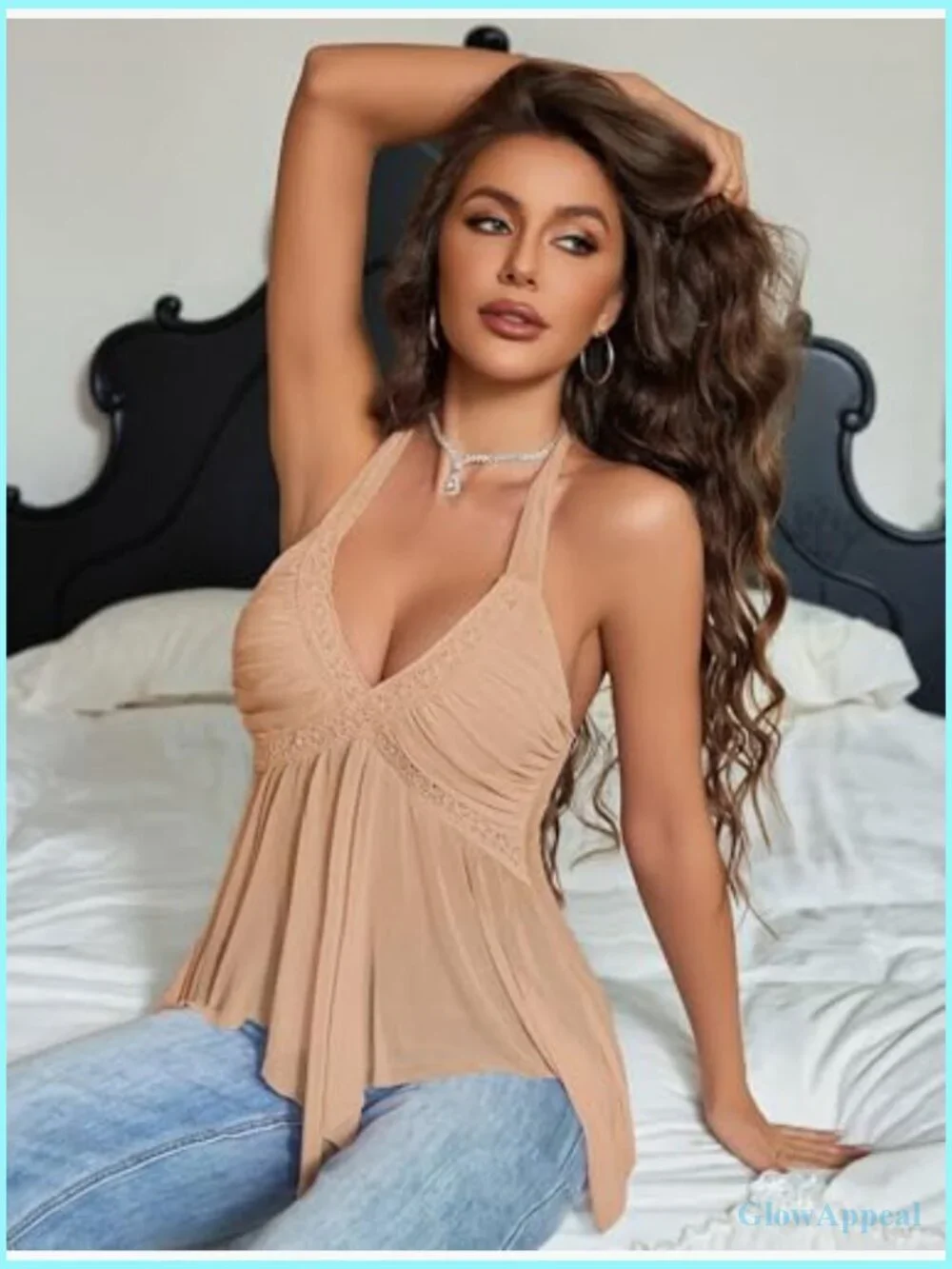 Mesh Halter Top V-Neck Sheer Sleeveless Y2K Babydoll Clubwear Going Out